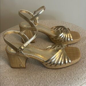 Sam & Libby Gold Strappy Block Heel Sandals